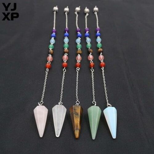 YJXP Hexagon Pyramid Amulet Pendulum Pendant Reiki Healing Natural Quartzs Stone Dowsing Divination 7 Chakra Charms Jewelry 1Pcs