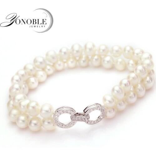 925 silver clasp natural freshwater pearl braceletl for women,real beautiful girl double pearl bracelets femme