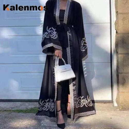 Abaya Dress Women Dubai Muslim Cardigan Long Robe Lace Lace-up Party Dresses Ramadan Caftan Arab Ethnic Islamic Costume Clothing