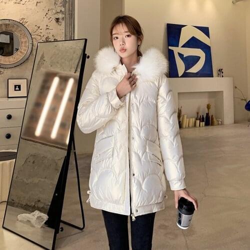 2021 Winter Women Mid-long Parkas Jacket Casual Shiny fabric Hood Thicken Warm Parkas Coat Fashion Winter Outwear parkas