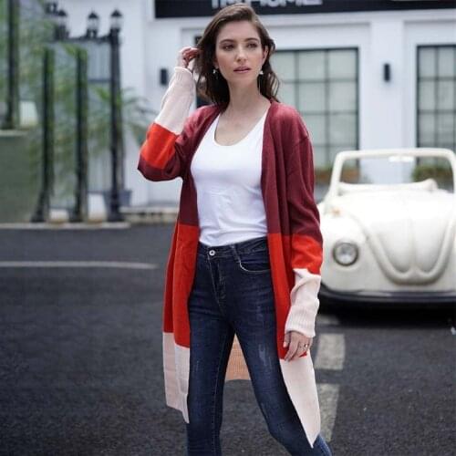 Winter Patchwork Cardigan Coat Women Vintage Long Sleeve Plus Size Sweaters Female Fashion Casual Knitted Long Cardigan Jacket
