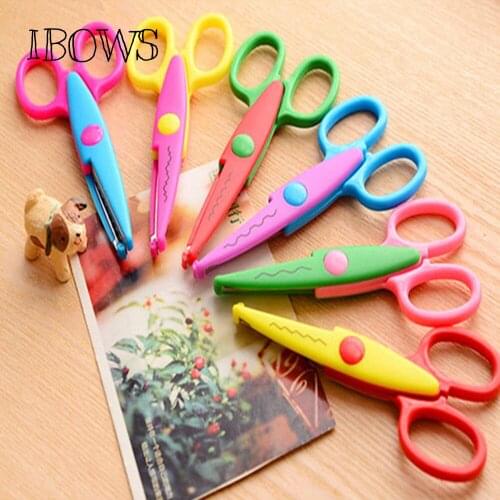 IBOWS 1 Pc Handmade Children DIY 6 Patterns Album Lace Scissors Card Photo Pattern Scissors Cartoons Lace Scissors