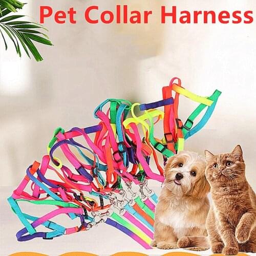 1PC Colorful Rainbow Pet Dog Collar Harness Leash Soft Walking Harness Lead Colorful Durable Traction Rope Nylon Pet Supplies