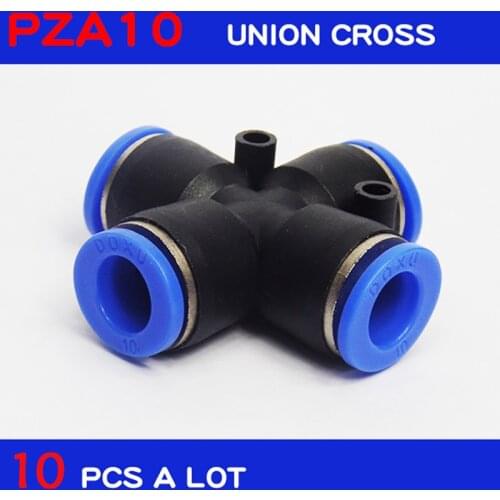 HIGH QUALITY 10Pcs a lot Air Pneumatic connectors 10mm x 10mm Cross Shaped Push in Connector Quick Fittings PZA10
