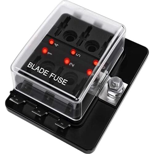 12V 32V 6-way Standard Blade Type Fuse Box Plastic Fuse Box Holder With LED Indicator With Fault For Car Marine Caravan