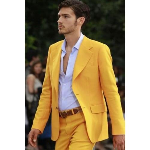 2017 Latest Coat Pant Designs Yellow Men Suit Summer Casual Suits Slim Fit Tuxedo 2 Piece Groom Blazer Masculino Jacket+Pant