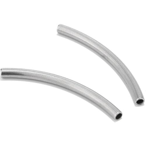 40pcs Wholesale Silver Findings Stainless Steel 40x3mm Curved Tube Noodle Beads with 2mm Hole