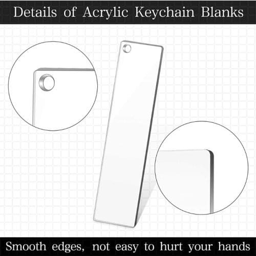 Acrylic Keychain Blanks with Key Rings Rectangle Clear Discs Circles Set for DIY