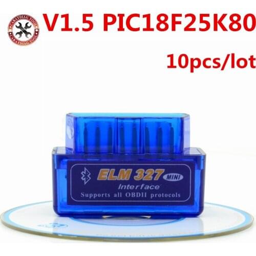 10pcs Firmware V1.5 PIC18F25K80 ELM327 Bluetooth V1.5 OBD2 Car Diagnostic Tool ELM 327 V1.5 Work On Android/Symbian BEST Quality