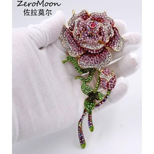New Crystal Huge Big Size Rose Brooch Flower Pins Rhinestone pin Plant Brooches clothes brooch for women Fashion Jewelry broche