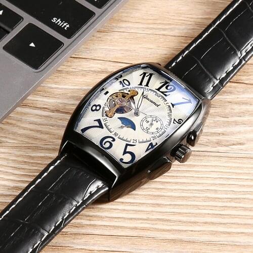 Top Hollow Mens Watches Luxury Tonneau Waterproof Mechanical Watch For Men Business Full Steel Automatic Tourbillon AAA Clocks