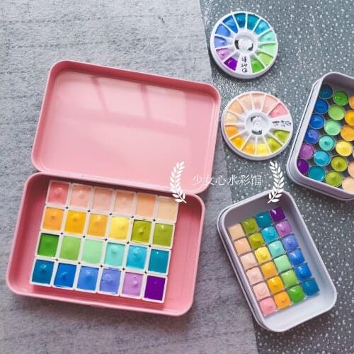 Jpan Original Handmade Watercolors Holbein 24 Colors Water Color Travel Dispensing Plate Water Color Painting Supplies