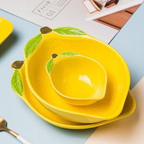 Creative Plate Ceramic Lemon Shaped Dinner Plate Lovely Yellow Personality Rice Bowl Creative Dessert Dinner Plate Tableware Set