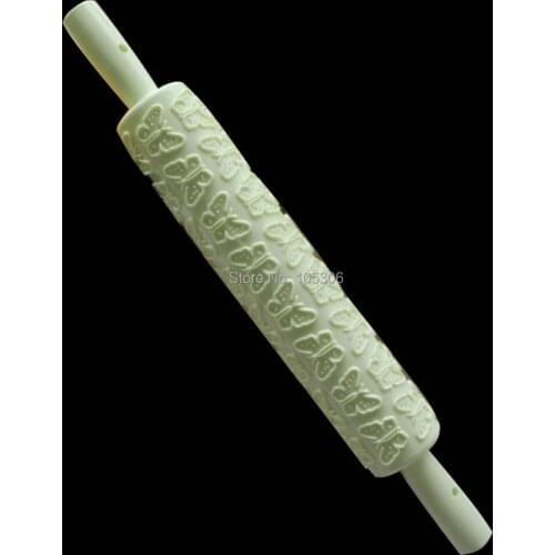 Kitchen Plastic Non-Stick Butterfly Embossed Cake Decorating Rolling Pin Fondant Dough Roller Decoration Baking Tools For Cakes