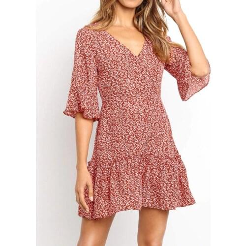Summer Ladies Butterfly Sleeve Floral Print Chiffon Dress Women 2021 New Sexy V Neck Above Knee Mini Dresses