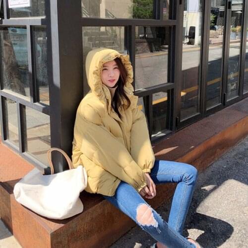 Oversize Fashion Short Cute Winter Jacket Coat Women Casual Warm Solid Hooded Down Parka Student Bread Overcoat