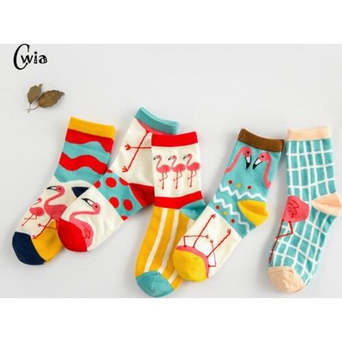 Fashion Funny Socks Cute Flamingo Patterned 3d Striped Ankle Cartoon Cotton Socks Dress Happy Socks 1pair=2pcs ms22