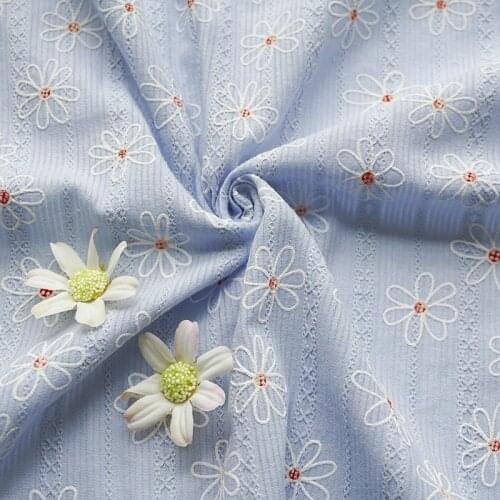 Soft Blue Daisy Printed Cotton Jacquard Fabric for Dress Shirt Fabric, White, Beige, Pink, by the Yard