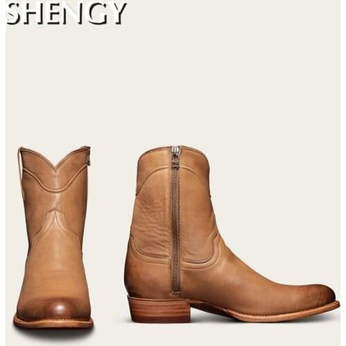 New Men Boot Trendy Outdoor Winter Platform Pointed Toe Mid Heel Motorcycle Boots Zipper Solid Color Pu Leather Rome Boots Men