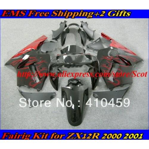 NEW red flames black Fairing kit for KAWASAKI Ninja ZX12R 02 03 04 05 ZX 12R 2002 2005 ZX-12R 02-05 2002-2005 body kit