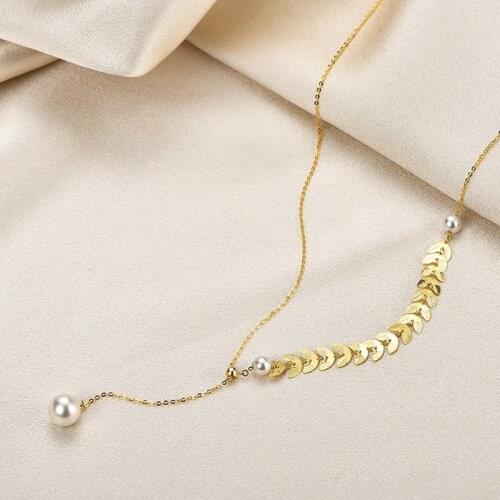 NYMPH Fine Jewelry Genuine 18K Gold Necklace Natural freshwater pearl Pendant Real AU750 Tassel Chain for Women Wedding D511
