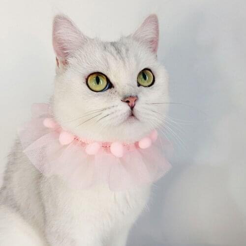 Pet Kitten Necklace Accessories Cute Lace Princess Cat Collar Adjustable Puppy Chihuahua Yorkie Bow Tie with Balls