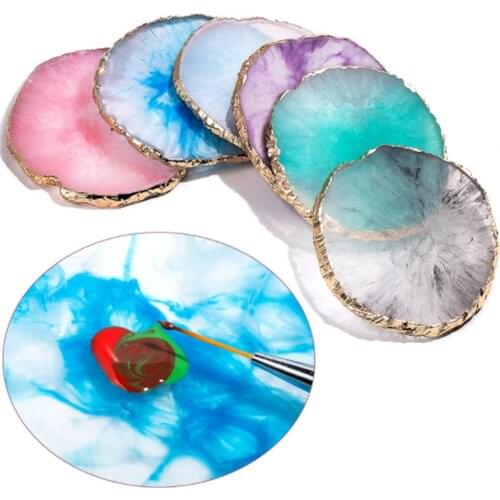 5 Colors Resin Nail Art Painting Gel Palette Golden Edge Polish Agate Mix Stir Crystal Gem Plate Manicure Accessory DIY Tool