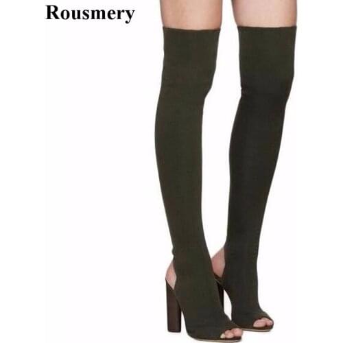 2017 Hot Selling Women Fashion Stretch Thick Heel Over Knee High Heel Boots Slim Style Formal Dress Sexy Boots