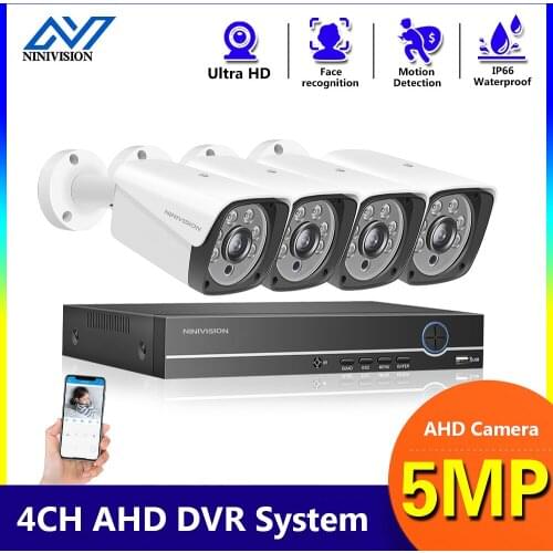 NINIVISION H.265 4CH CCTV System 4PCS 5MP Outdoor Weatherproof Security Camera DVR Kit Day/Night Home Video Surveillance System