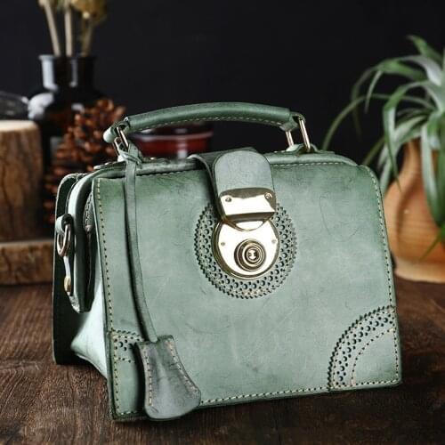 Handmade designer natural real cowhide ladies portable doctor bag summer luxury hot sale fog wax cowhide shoulder messenger bag