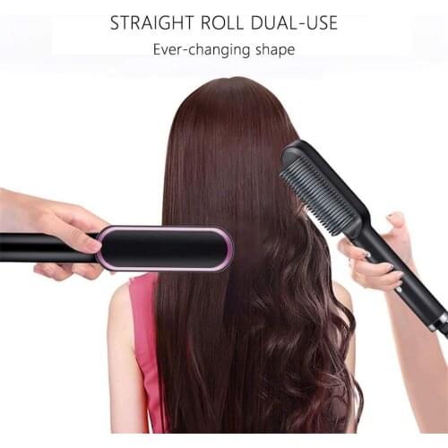 LED Straightening Heating Combs Straightener Ceramic Curler Professional Heated Comb Electric Hair Brush Straightener