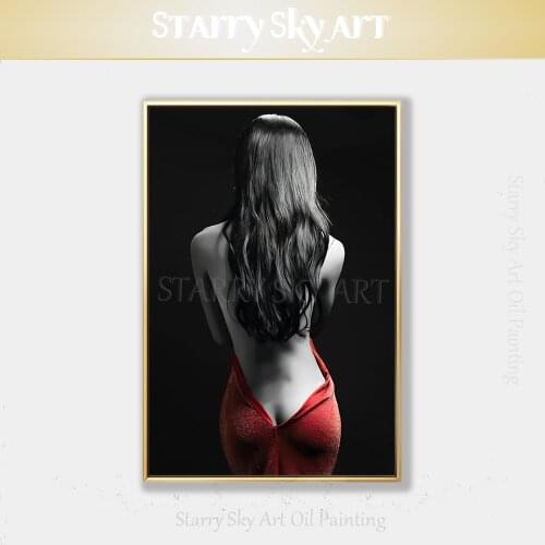 Great Artist Hand-painted High Quality Wonderful Lady Body Oil Painting on Canvas Long Hair Sexy Lady Half Nude Oil Painting