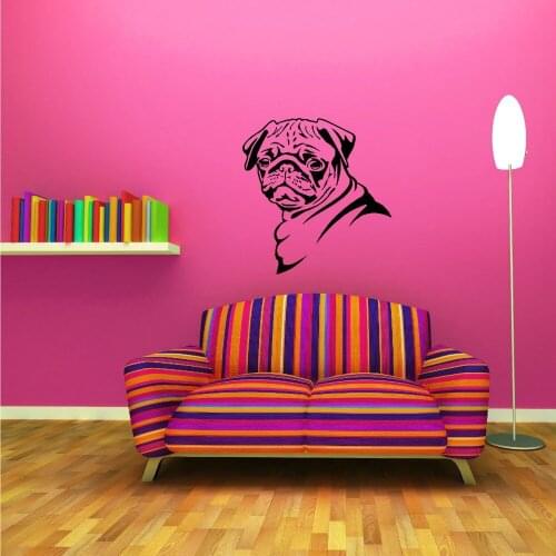 Vinyl Removable Pug Dog Wall Sticker Canine Pugs Animal Series Wall Mural Home Living Room Art Decoration Wall Sticker Y-846