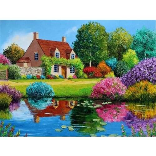 Diamond Embroidery House Mosaic Art 5D DIY Diamond Painting Lake Landscape Cross Stitch Spring Home Decorations