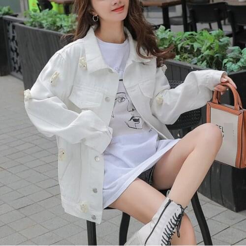 2021 Autumn Oversized Women Jackets Pocket Loose Batwing Jackets Ladies Denim Coats Couple Outwears Three-dimensional Bear