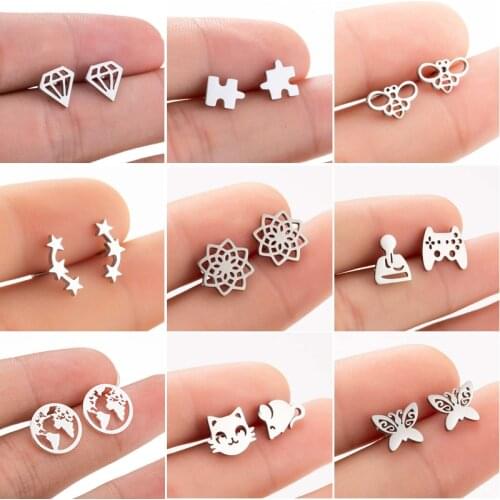 SMJEL Multiple Stainless Steel Earrings for Women Girls Fashion Geometric Puzzle Bee Butterfly Mouse Earings Jewelry bijoux Gift