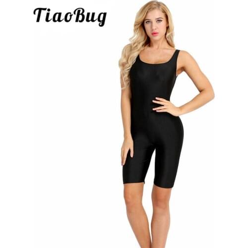 TiaoBug Women Sleeveless Stretch Slim Sports Active Jumpsuit Ballet Dance Leotard Gymnastics Leotard Adult Yoga Workout Bodysuit