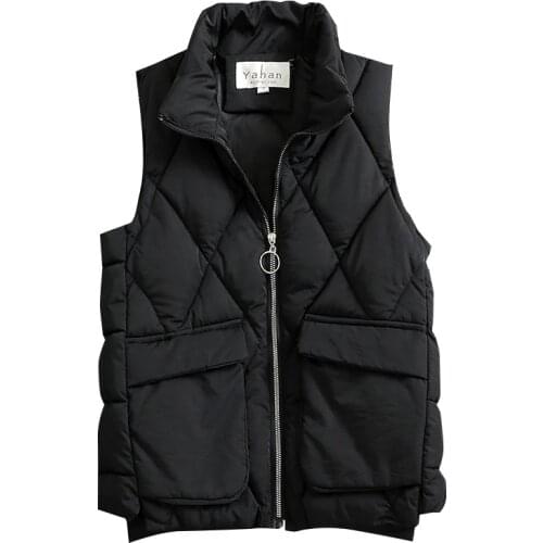 Women Winter Short Windproof Vest Coat Outwear Overcoat Oversized Puffer Jacket Cotton Padded Parkas