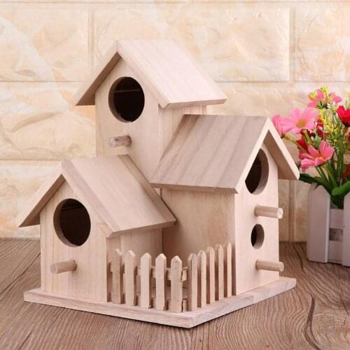 1PCS Creative Garden Wooden Bird House Fence Birdhouse Hanging Decoration Practical Bird Nest Wooden Box Breeding Cage Box