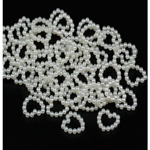 100pcs 10x11mm Ivory Hollow Open Heart Pearls Flatbacks Embellishments DIY Phone Nail Decorations Scrapbook Crafts Cardmaking