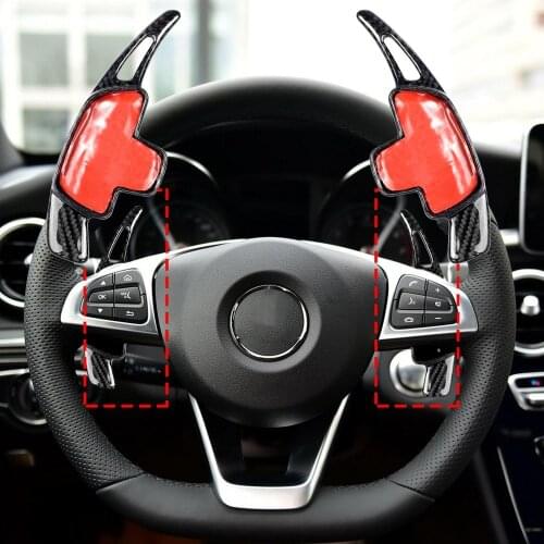 2Pcs Car Steering Wheel Shift Pick Paddle Carbon Fiber Sticker Cover Trim for Mercedes C E CLA GLC GLA 2015-up Car Accessories