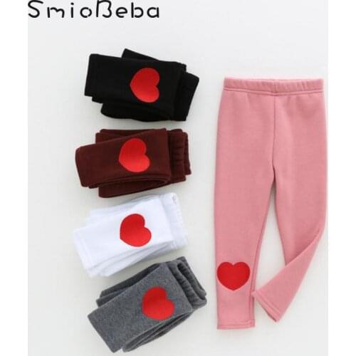 2020 Children Love Legging Clothing Autumn And Winter Toddler Sweet Girls Plush Bottomed Pants Embroidered Simple Kids Trousers