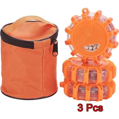 3x Road Flares Emergency Disc Beacon Roadside Safety LED Warning Light Flashing