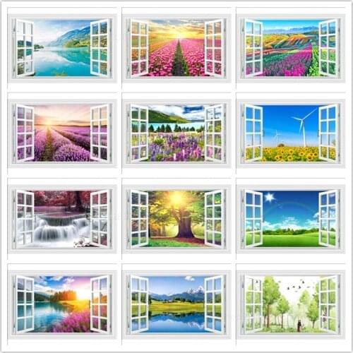 Diamond Painting Lake Scenery Flower Sea DIY Diamond Embroidered Cross Stitch Mosaic Set Home Living Room Decoration