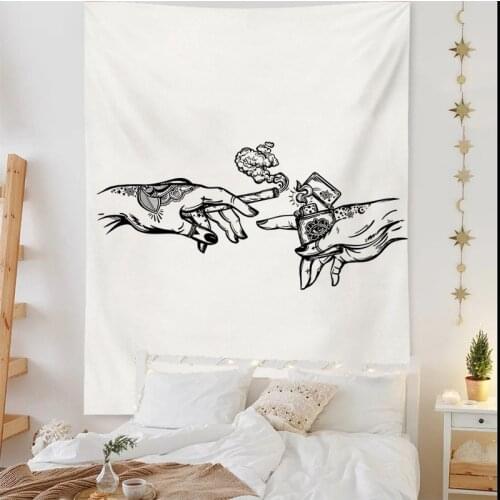 White Black Cigarette Hand Mandala Tapestry Wall Hanging Celestial Wall Tapestry Hippie Wall Carpets Dorm Decor Psychedelic