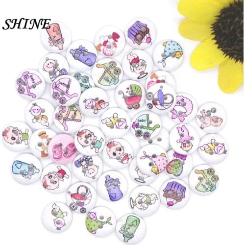 SHINE Wood Sewing Buttons Scrapbooking Round Mixed Two Holes Baby Style 15mm Dia. 50 PCs Costura Botones Decorate bottoni botoes