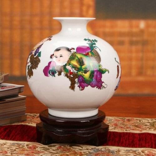 Jingdezhen ceramics factory direct pastel Boy Figure pomegranate vase modern Home Furnishing ornaments wholesale