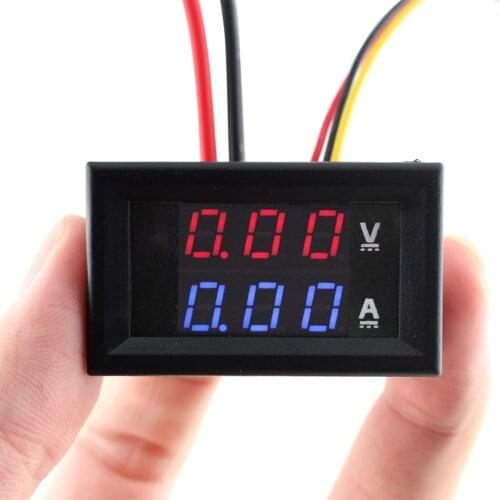 DC 0-100V 10A Digital Voltmeter Ammeter Dual Display Voltage Detector Current Meter Panel Amp Volt Gauge 0.28" Red Blue LED
