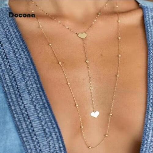 Docona Boho Heart Pendant Necklace women Layered Multi-layer Chain Necklace for Women Party Jewelry collares 9039
