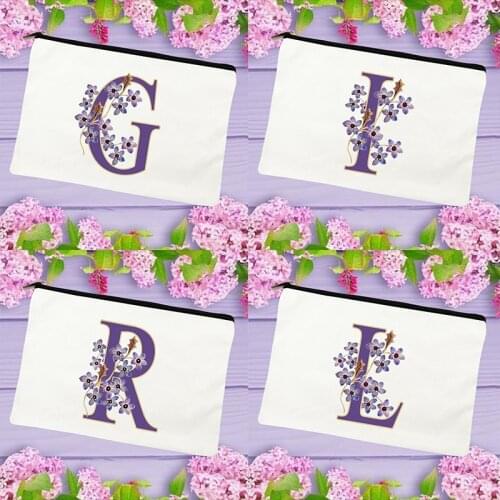 Initial Letter Flower Print Travel Cosmetic Bags Women Makeup Cases Bath Organizer Toiletry Wash Beauty Storage Pouch Pencil Bag